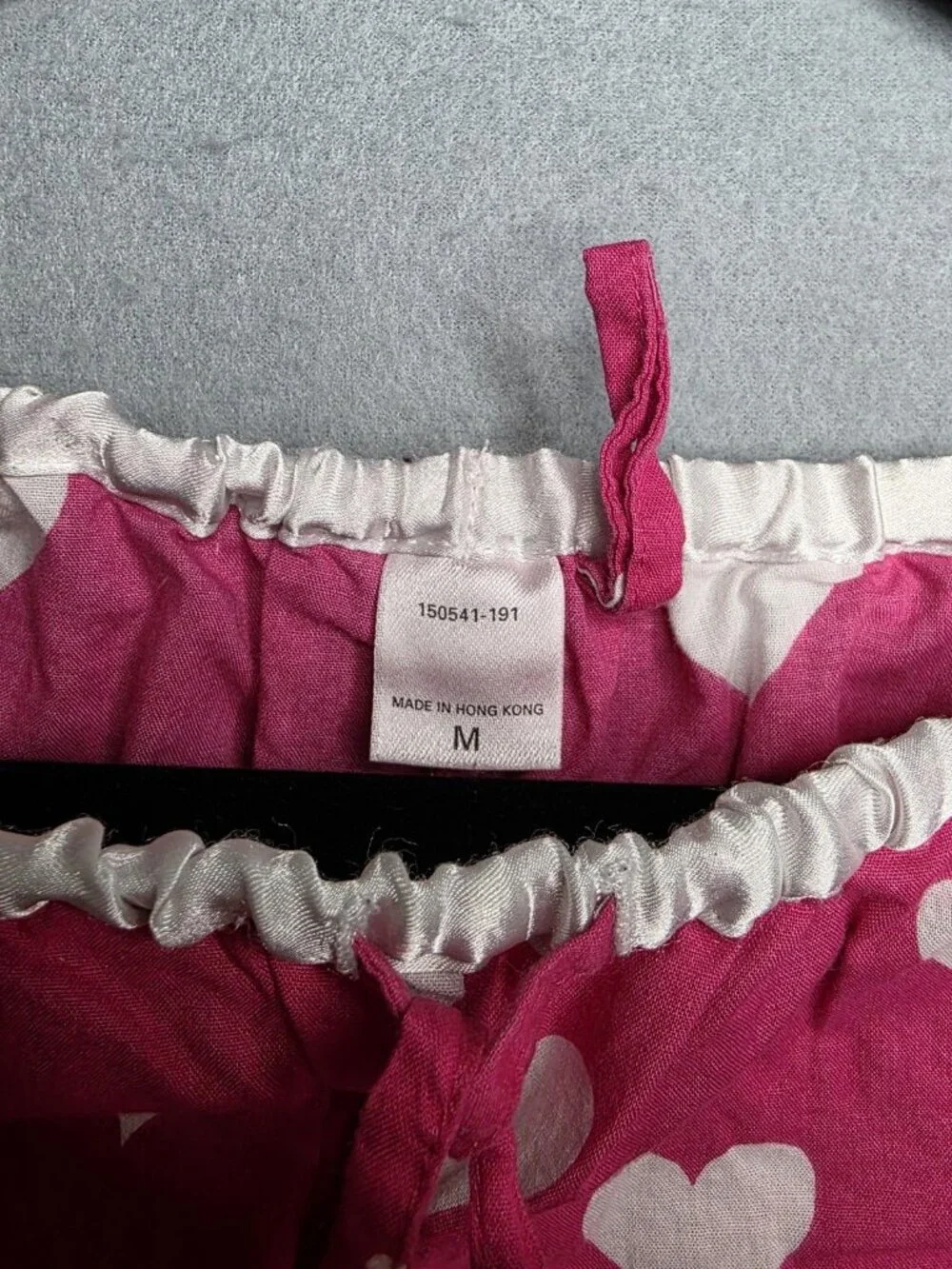 Victoria's Secret Vintage  Pajama Set Pink w White Hearts Medium Long Sleeve